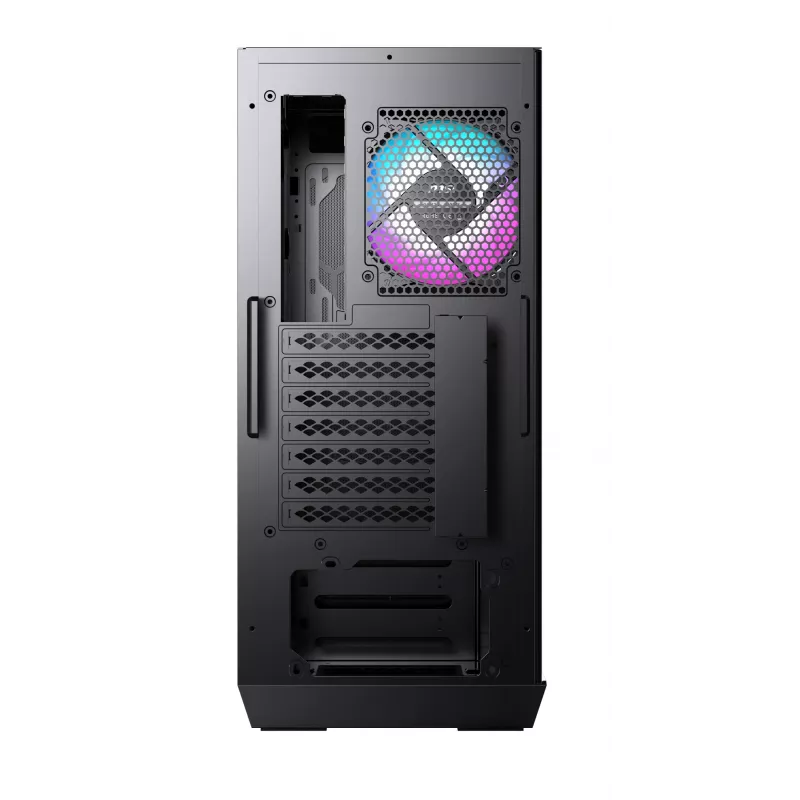 MSI MPG GUNGNIR 110R Mid Tower žaidimų kompiuterio korpusas juodas, USB 3.2 Gen2 Type C, 4x 120mm ARGB ventiliatoriai, Mystic Light sinchronizavimas, 1 į 6 ARGB valdymo plokštė, 2x grūdinto stiklo plokštės, ATX, mATX, mini-ITX
