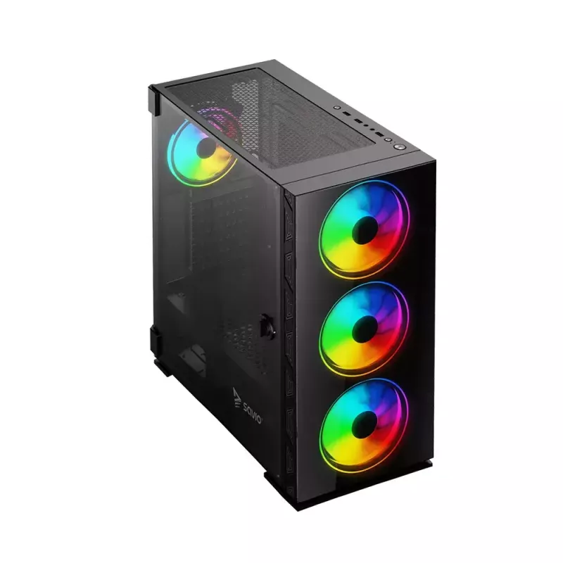 PC dėklas SAVIO Prime X1 ARGB Glass Midi Tower juodas — grūdintas stiklas, ARGB ventiliatoriai, micro ATX/ATX palaikymas