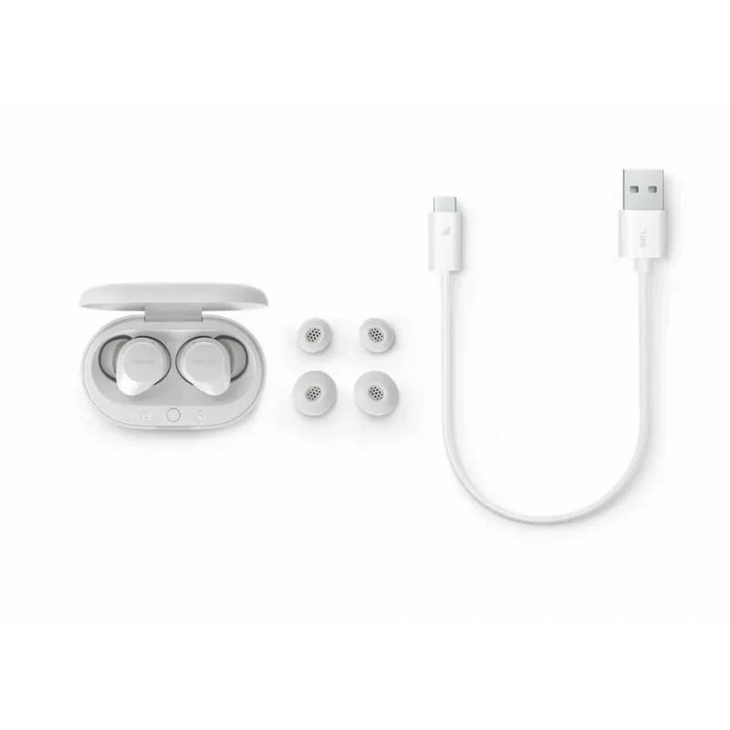 Philips TAT1209WT/00 ausinės / laisvų rankų įranga True Wireless Stereo (TWS) Į ausis įdedamos Skambučiams / muzikai Bluetooth Balta