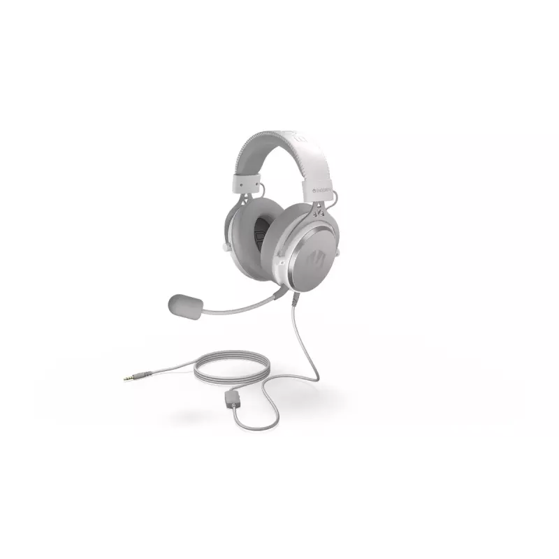 Laidinės binaurinės ausinės ENDORFY VIRO Plus USB Onyx White — 5,3 cm tvarkyklės, 20–20000 Hz, 98 dB, 32 Ω, nuimamas strėlinis mikrofonas, 2,9 m laidas