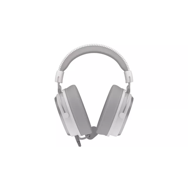 Laidinės binaurinės ausinės ENDORFY VIRO Plus USB Onyx White — 5,3 cm tvarkyklės, 20–20000 Hz, 98 dB, 32 Ω, nuimamas strėlinis mikrofonas, 2,9 m laidas