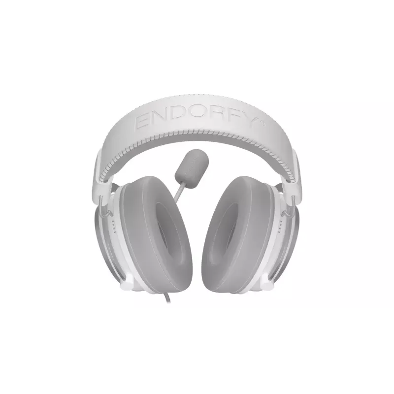 Laidinės binaurinės ausinės ENDORFY VIRO Plus USB Onyx White — 5,3 cm tvarkyklės, 20–20000 Hz, 98 dB, 32 Ω, nuimamas strėlinis mikrofonas, 2,9 m laidas