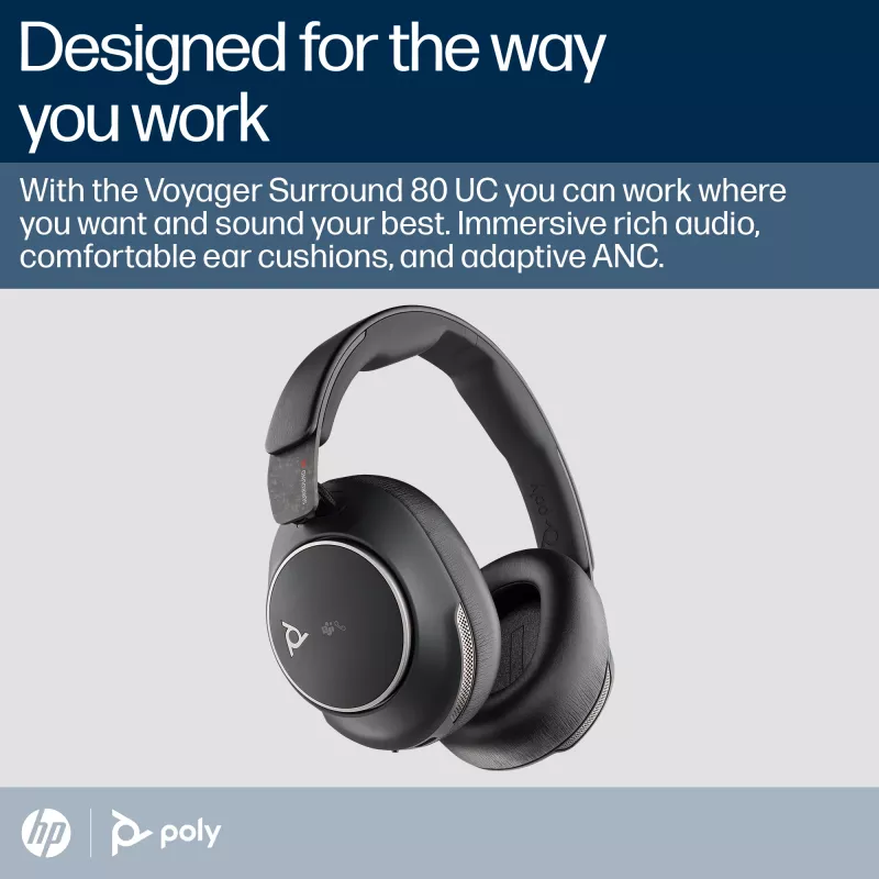 HP Poly Voyager Surround 80 UC Microsoft Teams sertifikuotos USB-C ausinės +USB-C/A adapteris