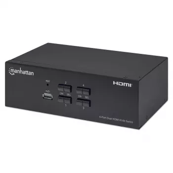 KVM jungiklis Manhattan 4 prievadų 4K@30Hz USB-A garsas mikrofonas