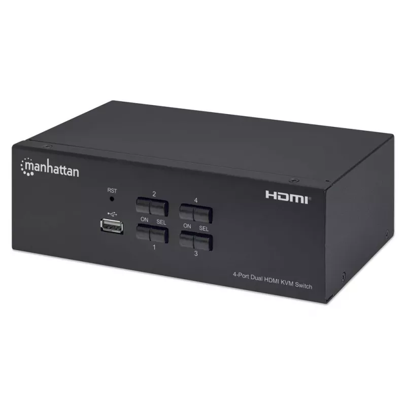 KVM jungiklis Manhattan 4 prievadų 4K@30Hz USB-A garsas mikrofonas