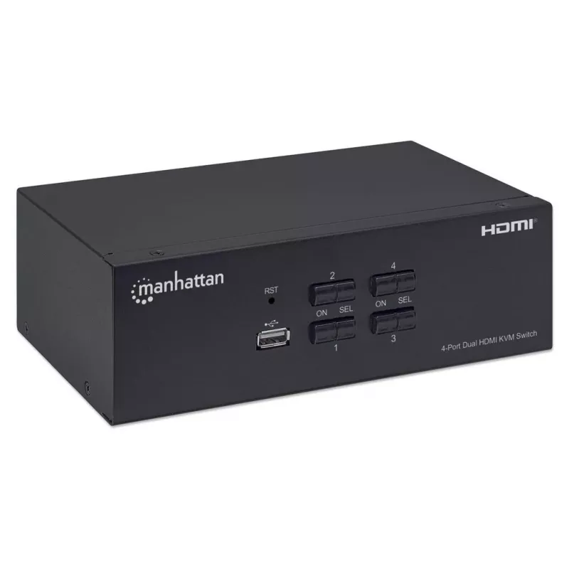 KVM jungiklis Manhattan 4 prievadų 4K@30Hz USB-A garsas mikrofonas