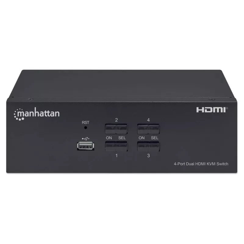 KVM jungiklis Manhattan 4 prievadų 4K@30Hz USB-A garsas mikrofonas