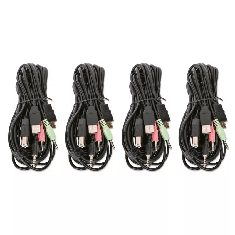 KVM jungiklis Manhattan 4 prievadų 4K@30Hz USB-A garsas mikrofonas