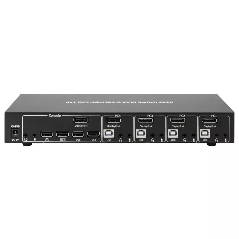 Techly IDATA DP-KVM4 KVM jungiklis, skirtas montavimui į stovą, juodas