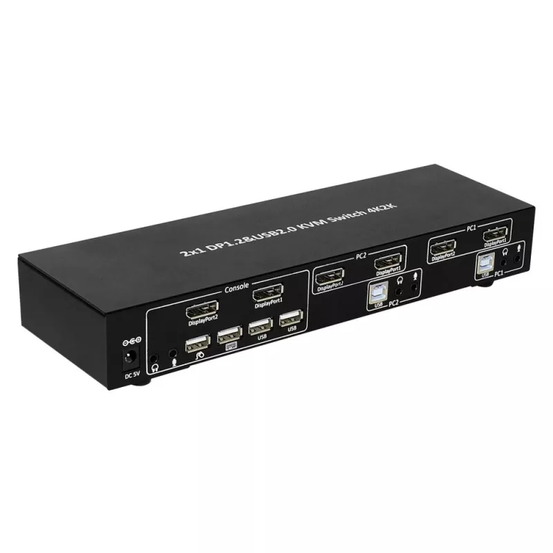 Techly IDATA DP-KVM4 KVM jungiklis, skirtas montavimui į stovą, juodas
