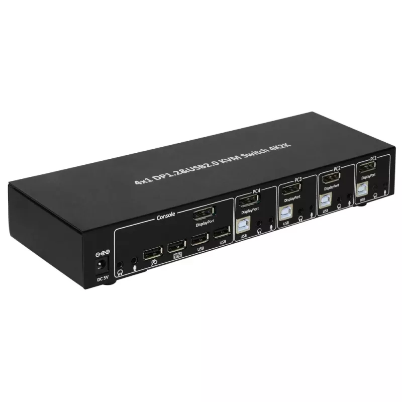 Techly IDATA DP-KVM4 KVM jungiklis, skirtas montavimui į stovą, juodas