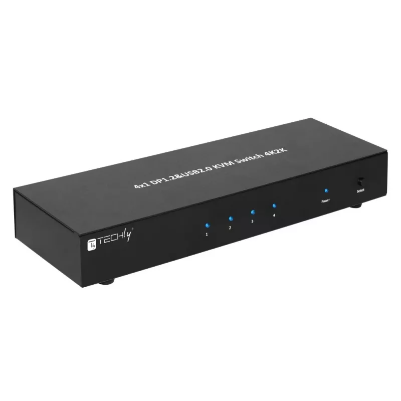 Techly IDATA DP-KVM4 KVM jungiklis, skirtas montavimui į stovą, juodas