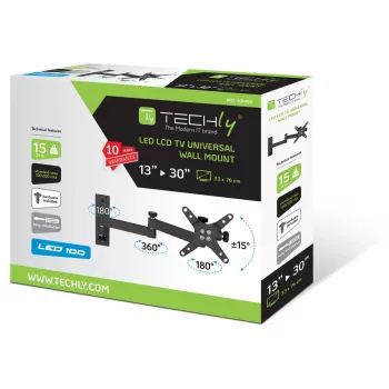 Techly 13–30 colių sieninis laikiklis LED LCD televizoriui, pasukamas, 3 lankstai, juodas, ICA-LCD 104BK