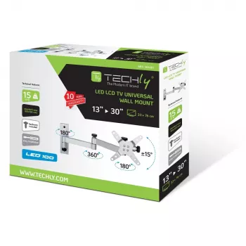 Techly 13-30 colių sieninis laikiklis LED TV LCD pakreipiamas 3 jungtys sidabrinis ICA-LCD 104