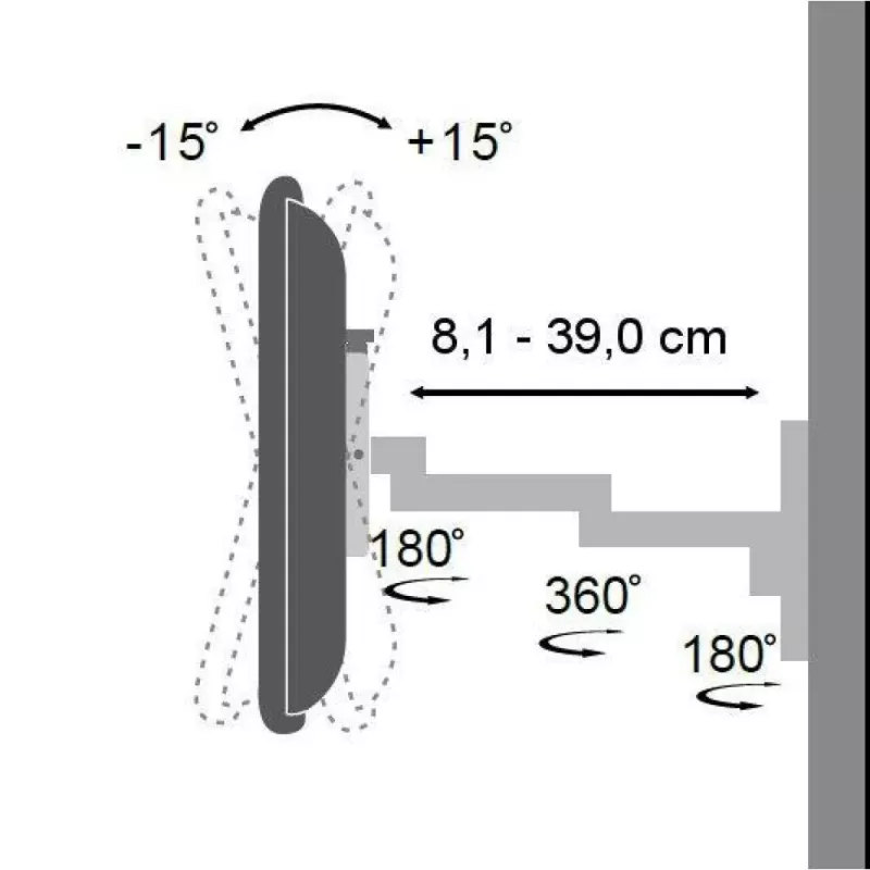 Techly 13-30 colių sieninis laikiklis LED TV LCD pakreipiamas 3 jungtys sidabrinis ICA-LCD 104