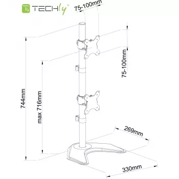 Techly ICA-LCD 2520V monitoriaus laikiklis / stovas 68,6 cm (27 colių) Stalinis Juodas