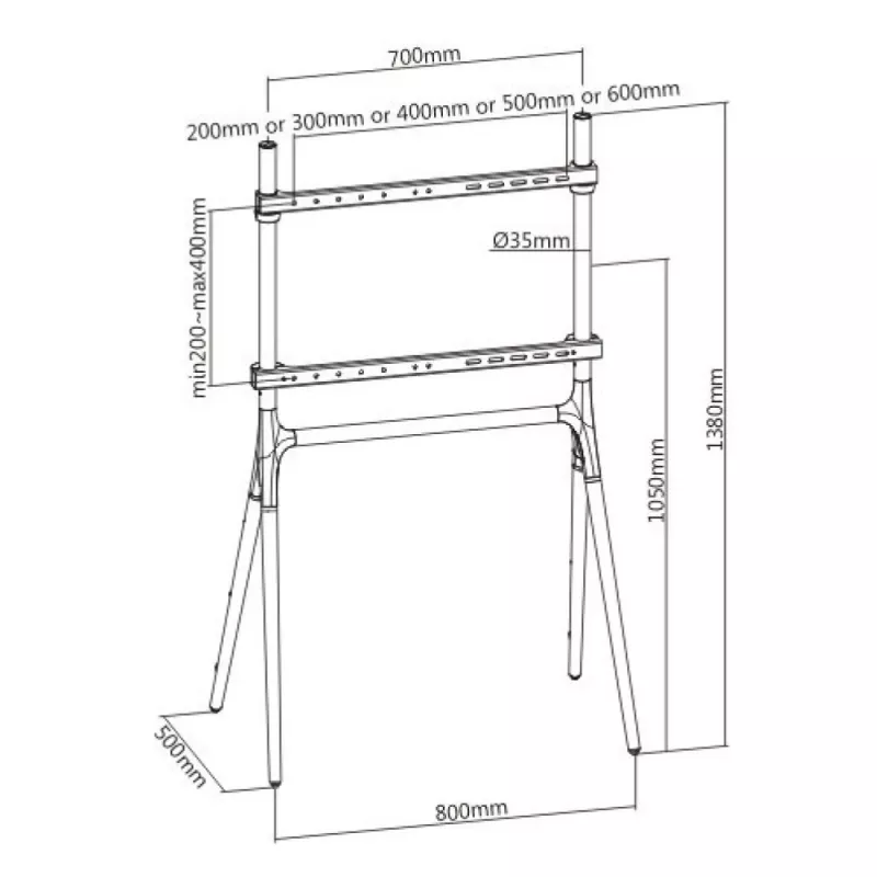 Techly ant grindų stovintis stovas LCD/LED/plazminiam televizoriui 49–70 colių trikojo stiliaus
