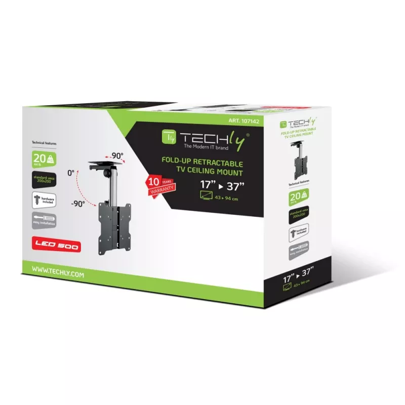 Techly sulankstomas įtraukiamas lubinis laikiklis televizoriui LED / LCD 17 colių – 37 colių juodas