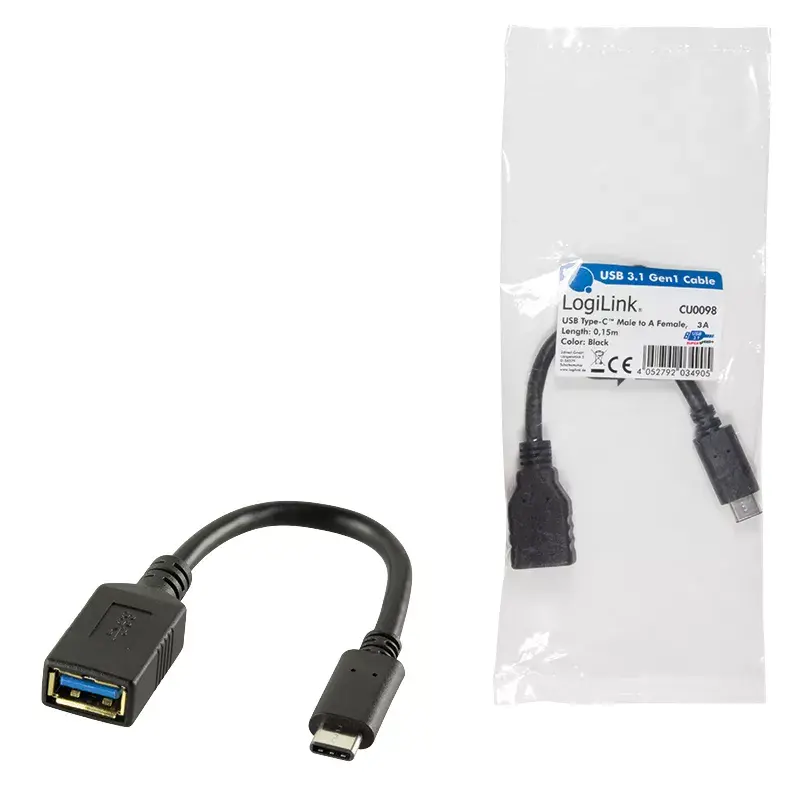USB laidas LogiLink USB C - USB A 0,15 m CU0098 juodas