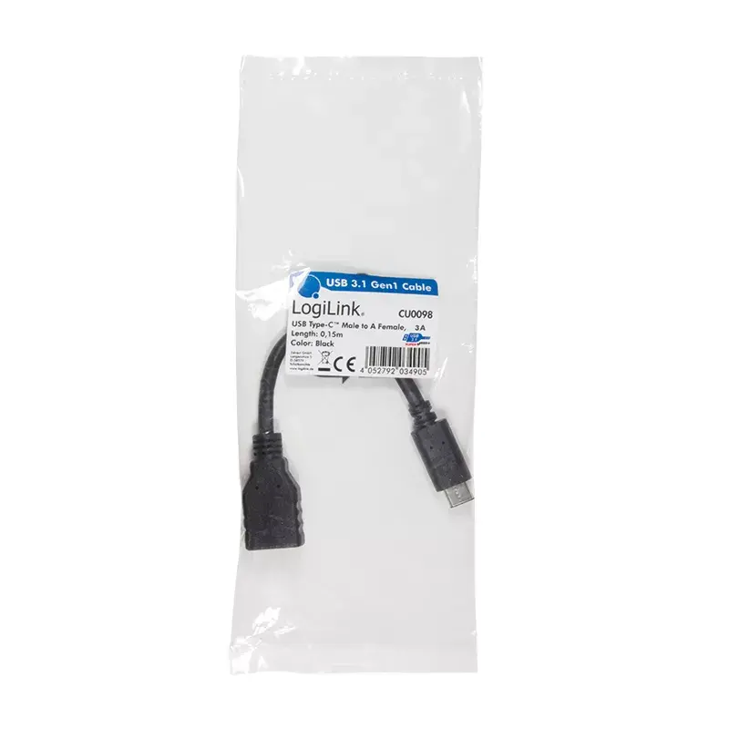 USB laidas LogiLink USB C - USB A 0,15 m CU0098 juodas