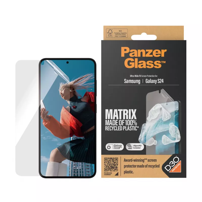 PanzerGlass® ECO MATRIX Ekrano apsauga su D3O® Samsung Galaxy S24 | Itin platus pritaikymas su išlygiavimo rinkiniu