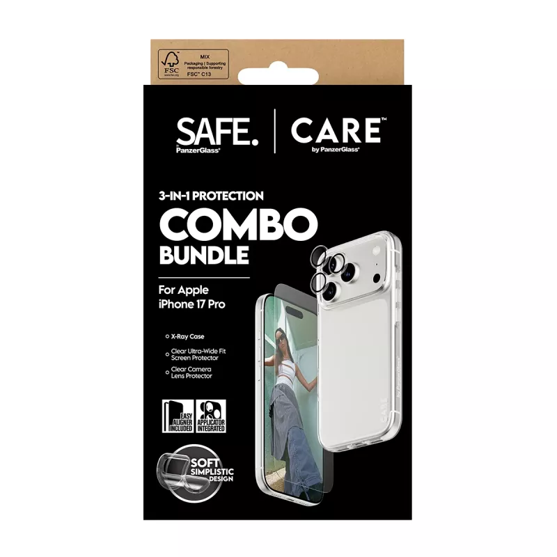 PanzerGlass 3-in-1 Combo Bundle for iPhone 17 Pro CR40572 — ekrano apsauga, kameros dangtelis ir dėklas
