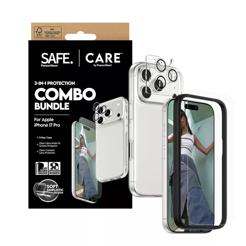 PanzerGlass 3-in-1 Combo Bundle for iPhone 17 Pro CR40572 — ekrano apsauga, kameros dangtelis ir dėklas