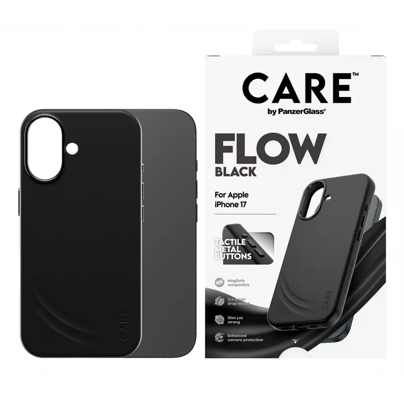 Apsauginis dėklas PanzerGlass CARE Feature FLOW Case Juoda su MagSafe, skirtas iPhone 17