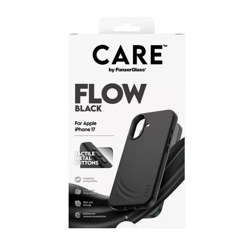 Apsauginis dėklas PanzerGlass CARE Feature FLOW Case Juoda su MagSafe, skirtas iPhone 17