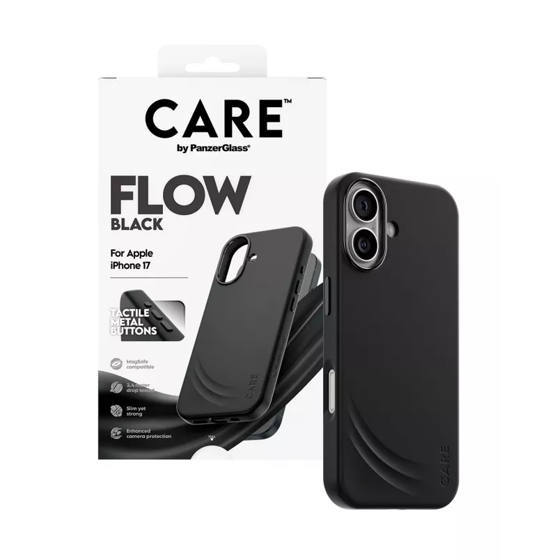 Apsauginis dėklas PanzerGlass CARE Feature FLOW Case Juoda su MagSafe, skirtas iPhone 17