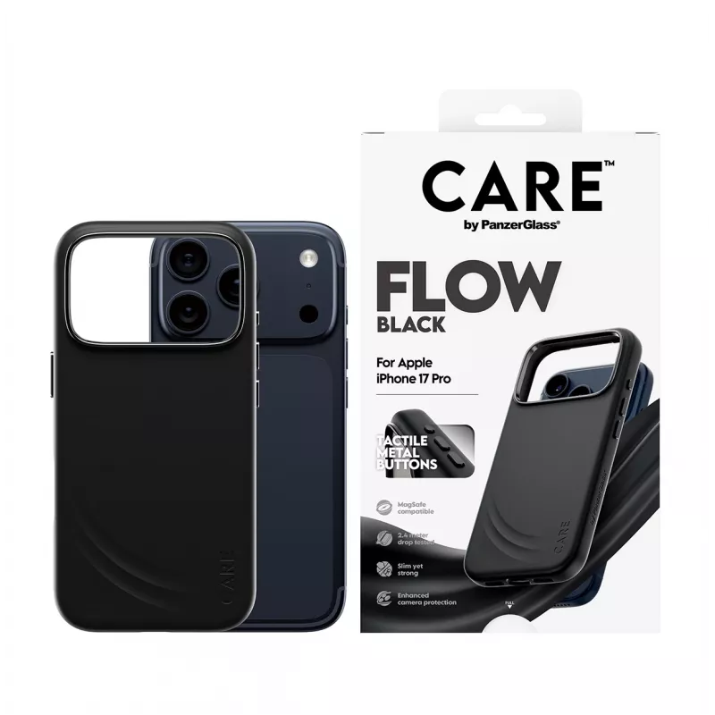 Apsauginis dėklas PanzerGlass CARE by Feature FLOW Case Juoda su MagSafe, skirtas iPhone 17 Pro