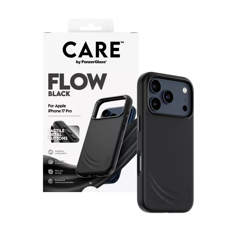 Apsauginis dėklas PanzerGlass CARE by Feature FLOW Case Juoda su MagSafe, skirtas iPhone 17 Pro