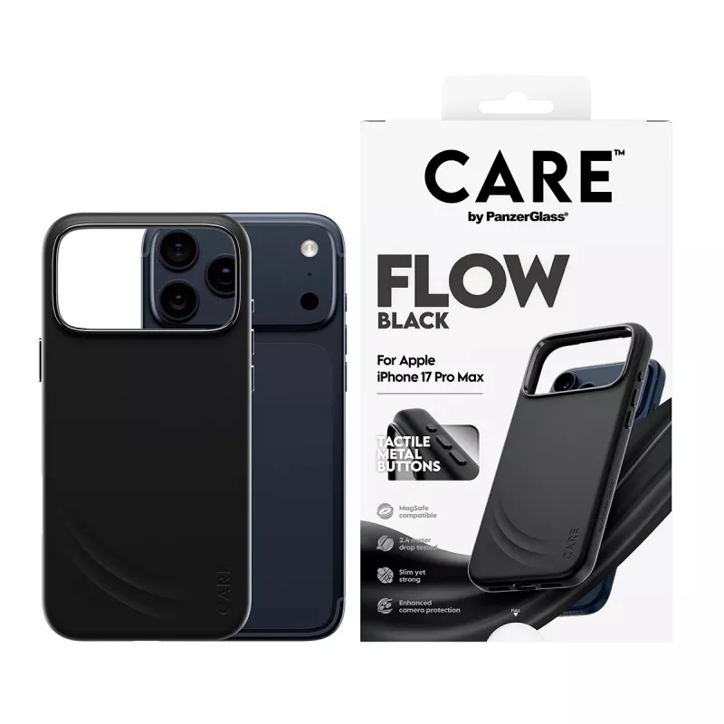 Apsauginis telefono dėklas PanzerGlass CARE by Feature FLOW, skirtas iPhone 17 Pro Max, dangtelis, juodas, suderinamas su MagSafe