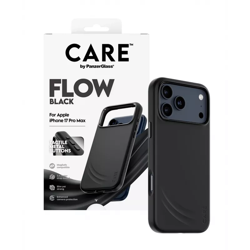 Apsauginis telefono dėklas PanzerGlass CARE by Feature FLOW, skirtas iPhone 17 Pro Max, dangtelis, juodas, suderinamas su MagSafe