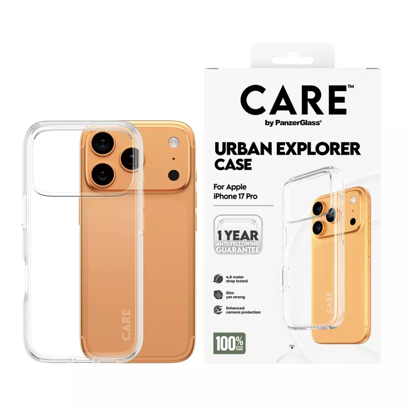 Apsauginis dėklas PanzerGlass CARE by Flagship dėklas Transparent Urban Explorer su skaidriu rėmeliu, skirtas iPhone 17 Pro