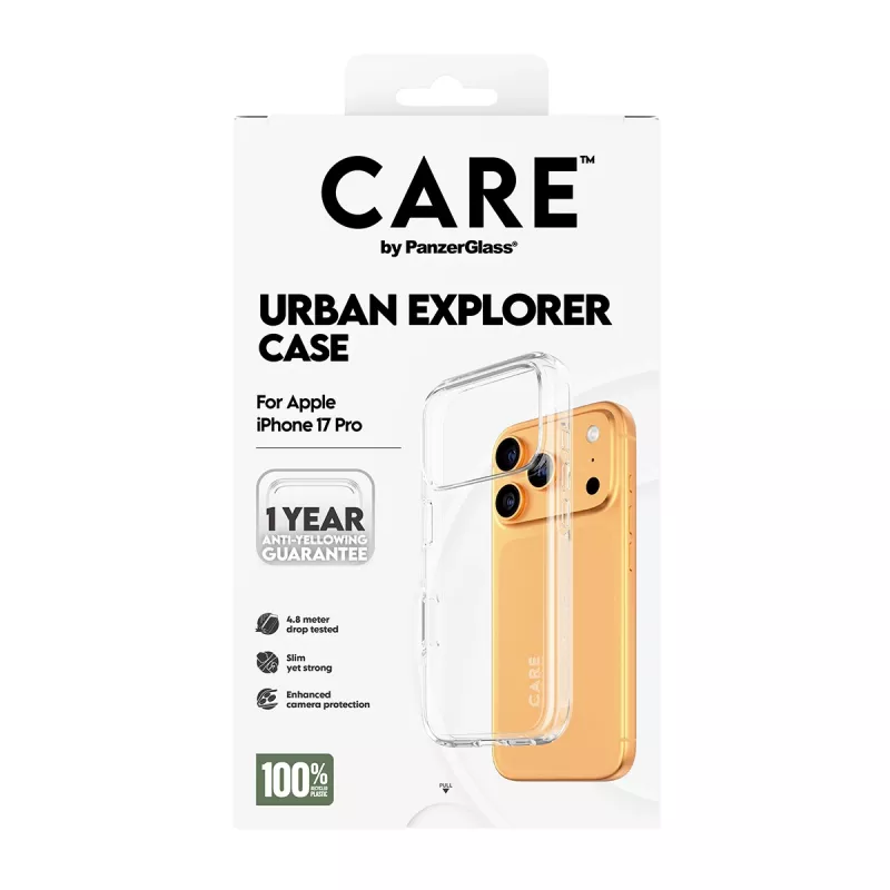 Apsauginis dėklas PanzerGlass CARE by Flagship dėklas Transparent Urban Explorer su skaidriu rėmeliu, skirtas iPhone 17 Pro