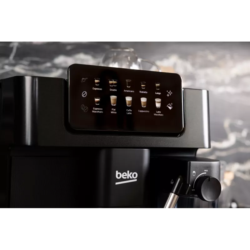 Beko CEG7304B CaffeExperto Kavos aparatas su pieno putotoju, Espreso aparatas, 2 L, Kavos pupelės, Įmontuotas malūnėlis, 1350 W, Juoda, Sidabrinė