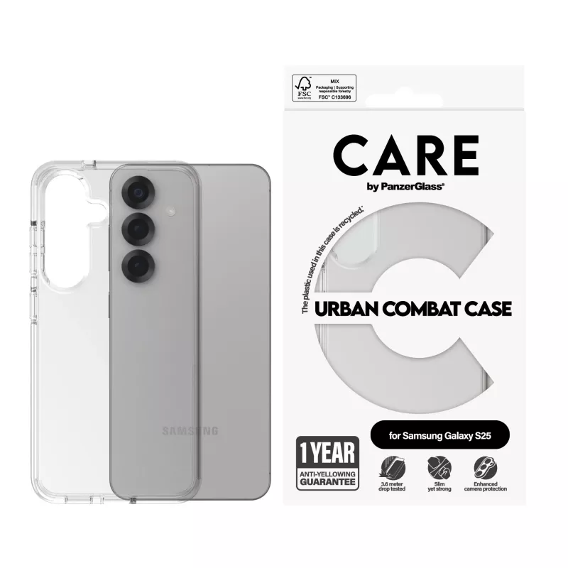 Dėklas PanzerGlass Samsung Galaxy S25 permatomas Urban Combat skaidrus rėmelis