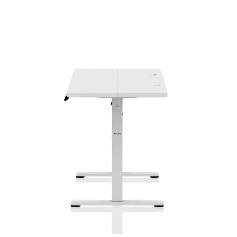 Žaidimų stalas huzaro Hero 8.1 — baltas elektrinis reguliuojamo aukščio stalas 120×60 cm, 720–1180 mm, 50 kg talpa, kabelių valdymas