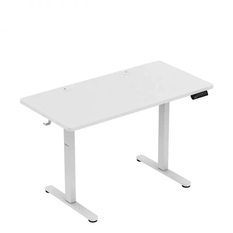 Žaidimų stalas huzaro Hero 8.1 — baltas elektrinis reguliuojamo aukščio stalas 120×60 cm, 720–1180 mm, 50 kg talpa, kabelių valdymas
