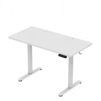 Žaidimų stalas huzaro Hero 8.1 — baltas elektrinis reguliuojamo aukščio stalas 120×60 cm, 720–1180 mm, 50 kg talpa, kabelių valdymas