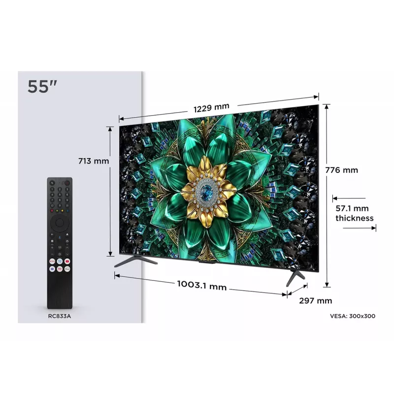 Televizorius TCL 55Q6C 55 colių QD-Mini LED 4K Ultra HD, 3840×2160, Google TV, HDMI 2.1, 2.1ch 40W, HDR10+