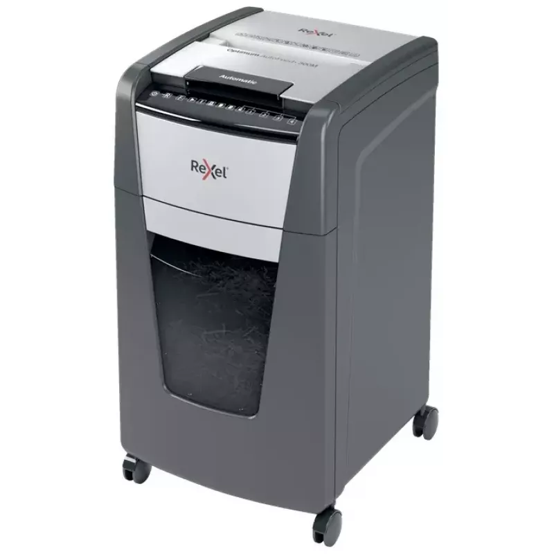 Rexel Optimum Auto+ 300M popieriaus smulkintuvas, mikro pjovimo, 55 dB, 23 cm, juoda, pilka