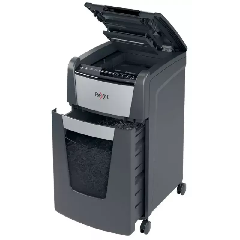 Rexel Optimum Auto+ 300M popieriaus smulkintuvas, mikro pjovimo, 55 dB, 23 cm, juoda, pilka