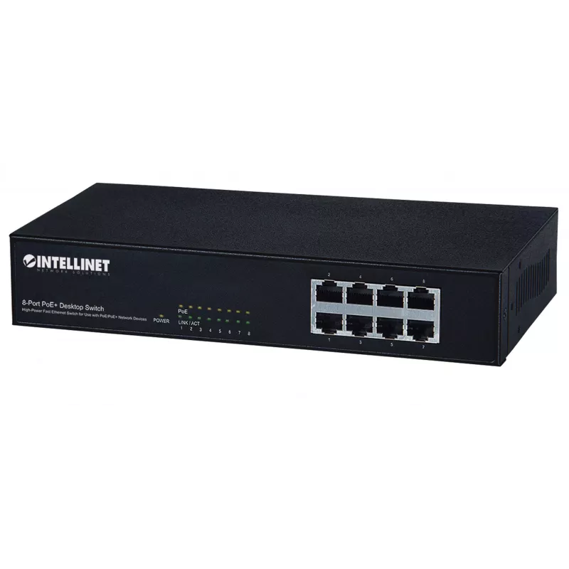 Intellinet 8 prievadų Fast Ethernet PoE+ komutatorius, 8 x PoE prievadai, 1,6 Gbit/s
