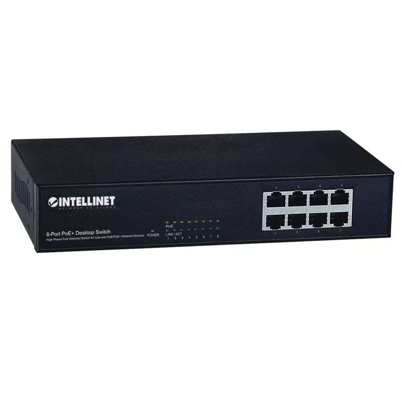 Intellinet 8 prievadų Fast Ethernet PoE+ komutatorius, 8 x PoE prievadai, 1,6 Gbit/s