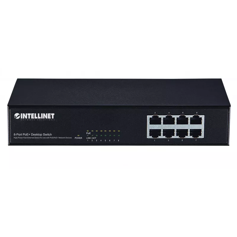 Intellinet 8 prievadų Fast Ethernet PoE+ komutatorius, 8 x PoE prievadai, 1,6 Gbit/s