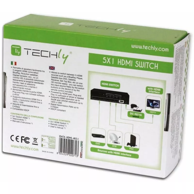 Techly 5 IN 1 OUT HDMI jungiklis su nuotolinio valdymo pulteliu, 4Kx2K, 3D IDATA HDMI-4K51