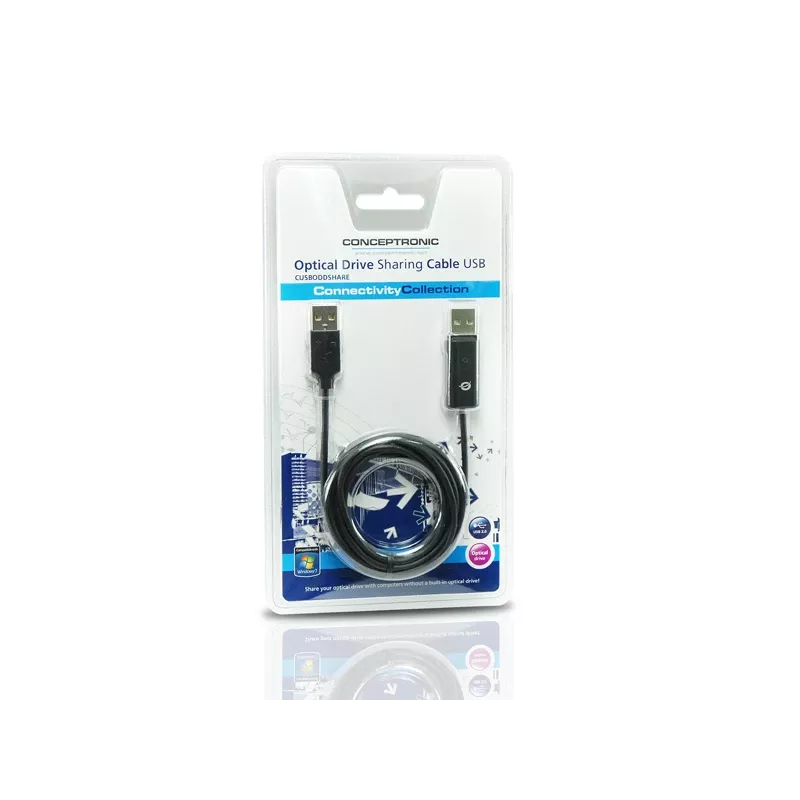 Conceptronic optinio įrenginio bendrinimo kabelis USB, 1,8 m, juodas, USB A, USB A, kištukas/kištukas, 20 g