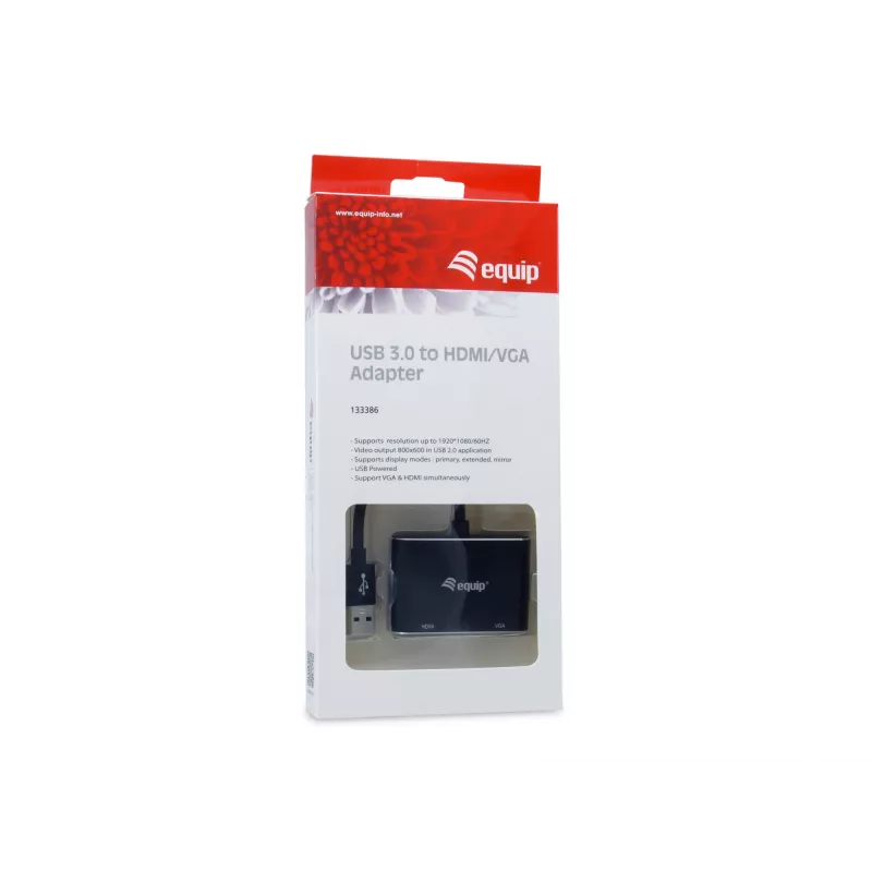 Equip USB 3.0 į HDMI/VGA (HD15) adapteris, 3.2 Gen 1 (3.1 Gen 1), USB Type-A, HDMI išvestis, 1920 x 1080 pikselių